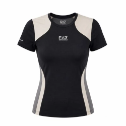 Женская теннисная футболка EA7 Woman Jersey - black/butter/asphalt