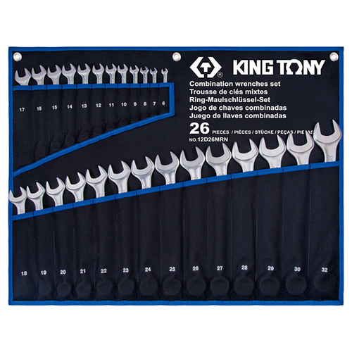 KING TONY (12D26MRN) Набор комбинированных ключей, 6-32 мм, чехол из теторона, 26 предметов