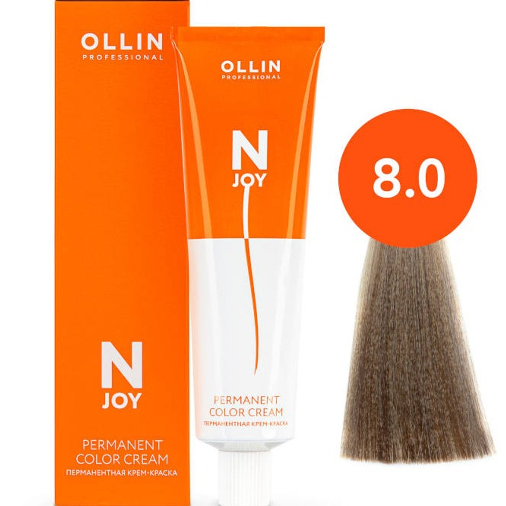 OLLIN PROFESSIONAL N-JOY - перманентная крем-краска для волос, 8/0 светло-русый, 100 мл