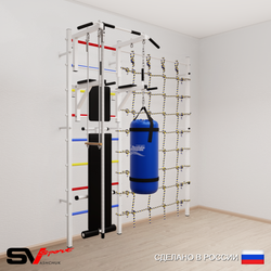 Шведская стенка Sv Sport усиленная 68610 (Турник стандарт/Брусья/Скамья/Канат/Трапеция/Цепь/Мешок 15кг/Канатный лаз)