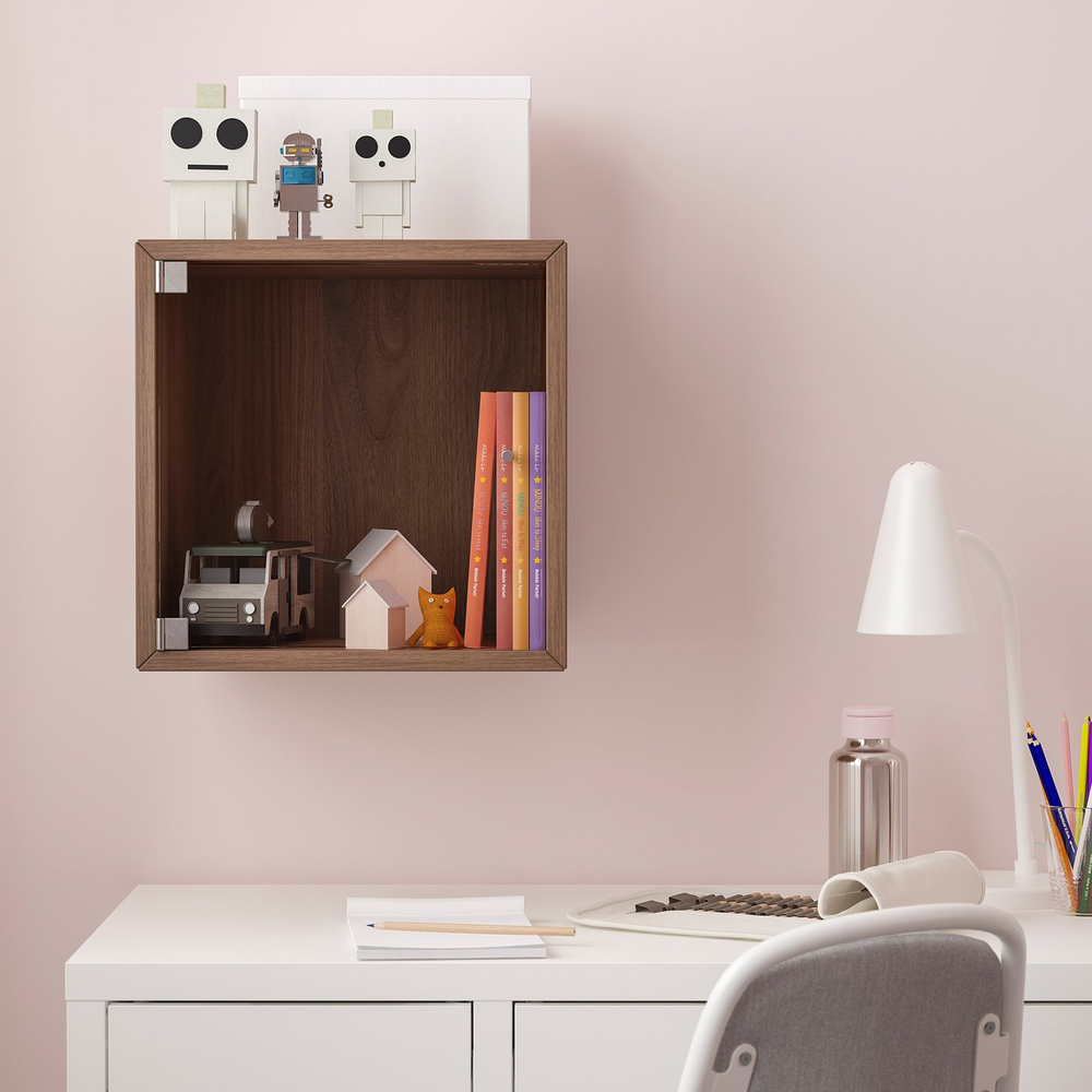 IKEA EKET  (ИКЕА ЕКЕТ)  -  Шкаф навесной со стеклянной дверцей - коричневый орех 35x35x35 см