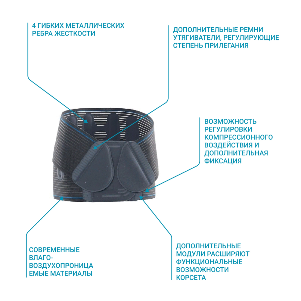 Корсет пояснично-крестцовый Orlett BS-222 — средняя фиксация, 4 гибких рёбра