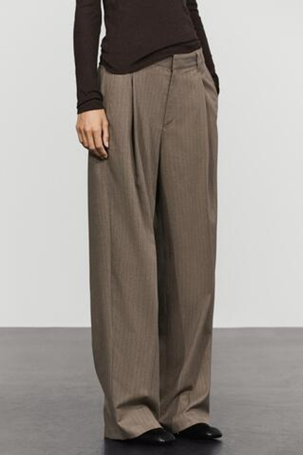 Massimo Dutti Брюки с широкими штанинами в тонкую полоску, кротово-коричневый