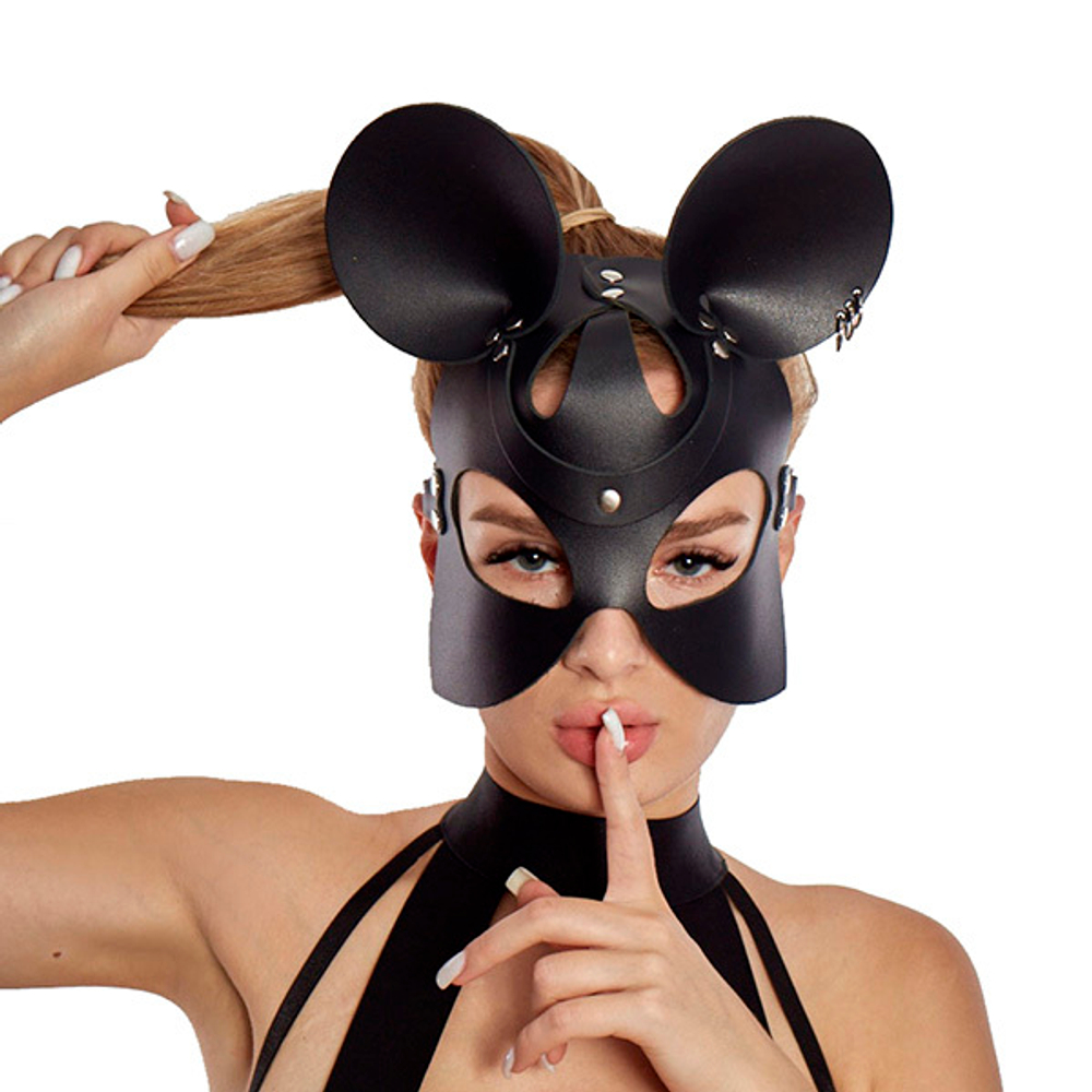 Черная кожаная маска 25см Мышка Sitabella BDSM Accessories 3188-11