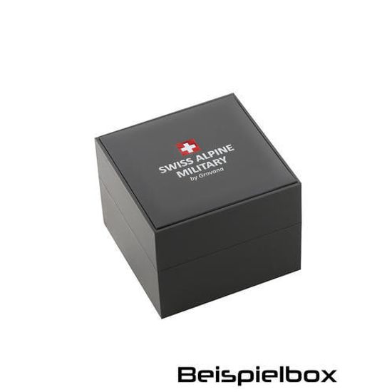 С ремешком Мужские наручные часы с черным кожаным ремешком Swiss Alpine Military 7076.9577 chrono 44mm 10ATM