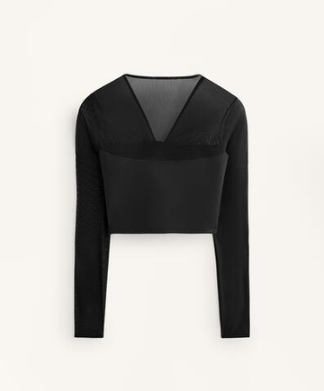 Oysho Топ Comfortlux с длинным рукавом из сетки, черный