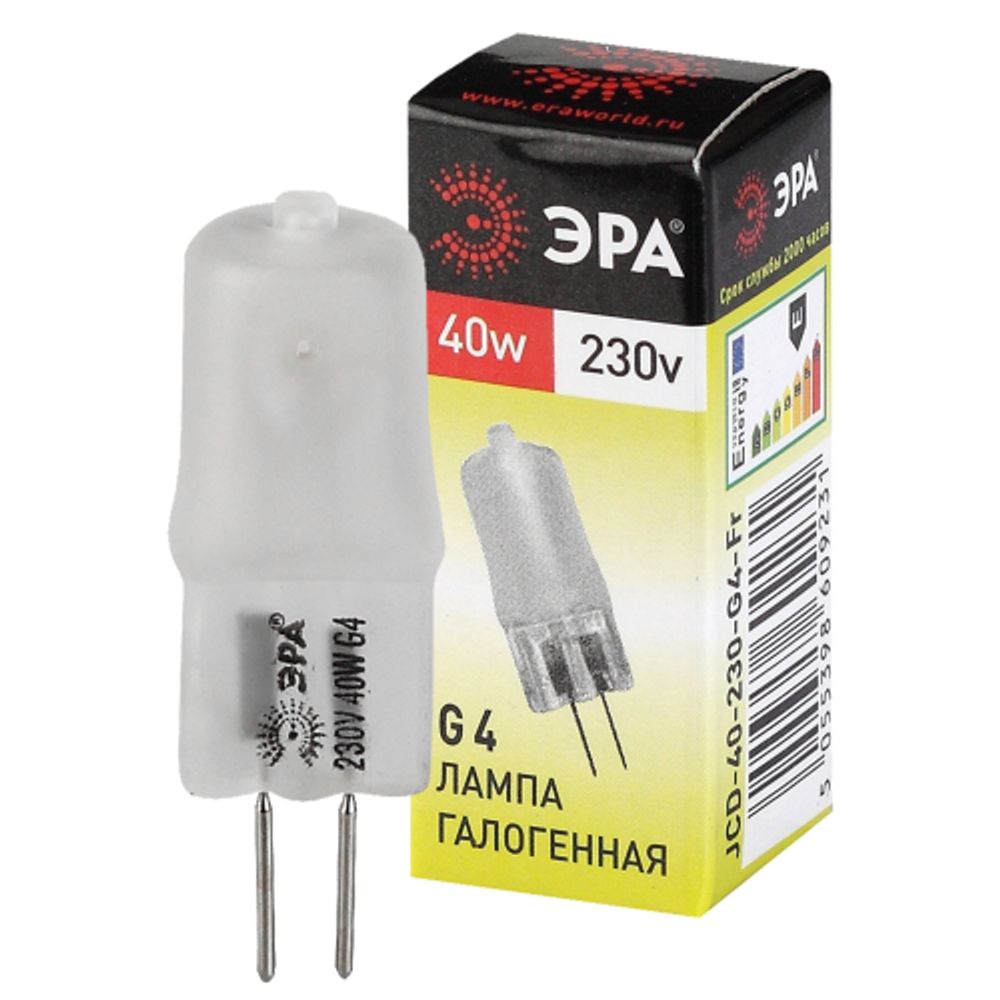 Лампа галогенная ЭРА JCD-40W-230V-G4-FR 40Вт капсула матовая теплый белый свет G4 | Лампы галогенные Капсульные (G4, G9)