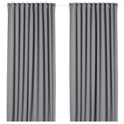 IKEA MAJGULL  (ИКЕА МАЙГУЛЛ)  -  Шторы блэкаут, 2 шт - серые/на тесьме 145x250 см
