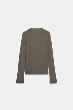 ZARA ТРИКОТАЖНЫЙ ТОП СО СБОРКАМИ, КАМЕННЫЙ МЕЛАНЖ