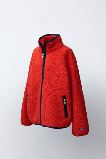 ZARA КУРТКА ИЗ ИСКУССТВЕННОЙ ОВЧИНЫ, КРАСНЫЙ
