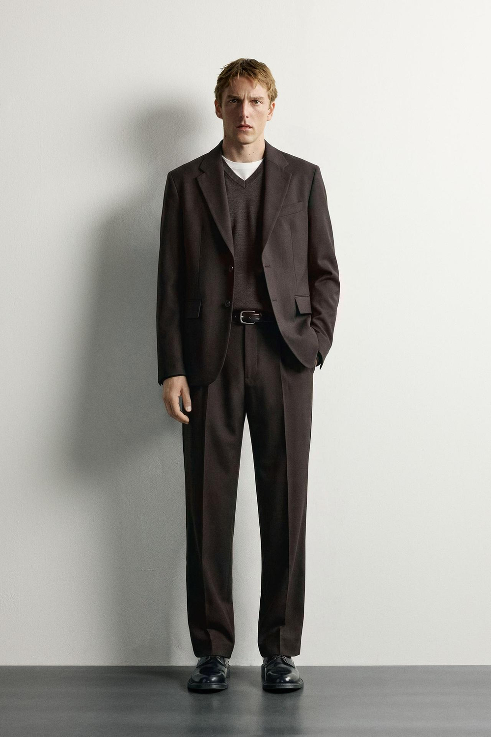 ZARA КОСТЮМНЫЕ БРЮКИ ИЗ СМЕСОВОЙ ШЕРСТИ, КОРИЧНЕВЫЙ