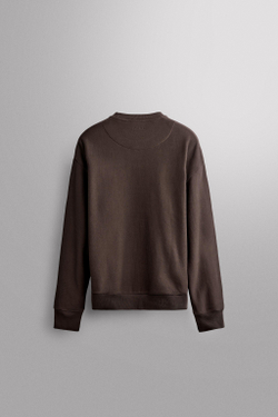 ZARA ХЛОПКОВАЯ ТОЛСТОВКА С КРУГЛЫМ ВЫРЕЗОМ, КОРИЧНЕВЫЙ