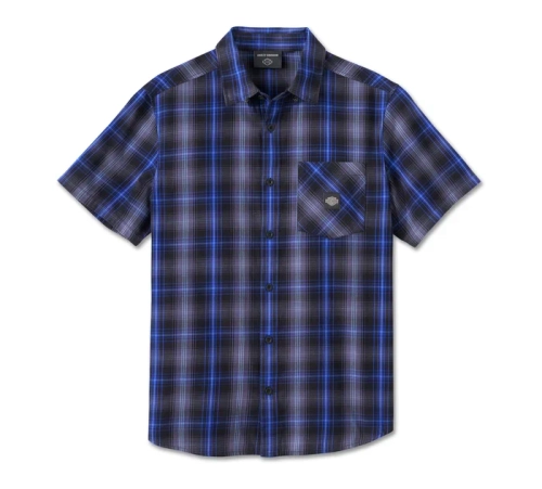 Рубашка Men's Staple Short Sleeve Shirt - Plaid - Harley Black & Ombre Blue Harley-Davidson