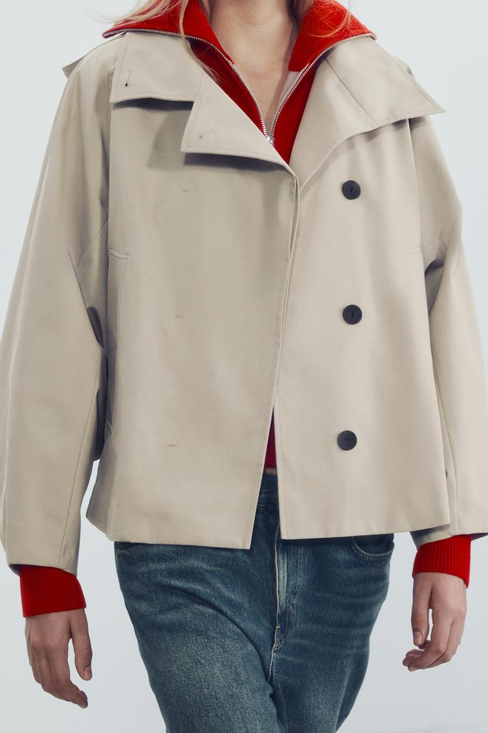 ZARA КОРОТКАЯ ПАРКА WATER REPELLENT — ZW COLLECTION, КАМЕННО-СЕРЫЙ