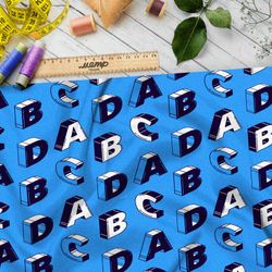 Ткань ниагара объёмные буквы на синем фоне