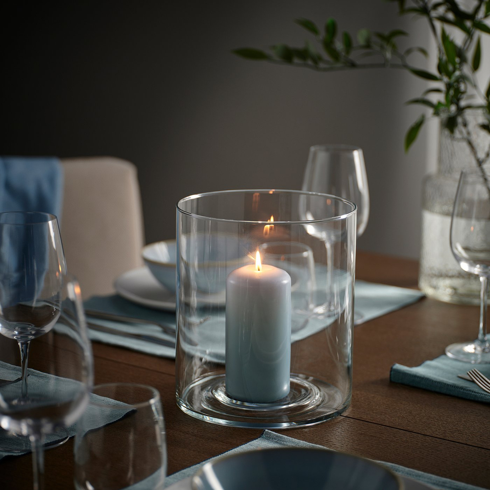 IKEA DAGLIGEN  (ИКЕА ДАГЛИГЕН)  -  Свеча-столб без запаха - бледно-голубая 14 см 40 ч
