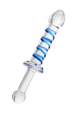 Фаллоимитатор Sexus Glass стеклянный с голубыми полосками 23 см