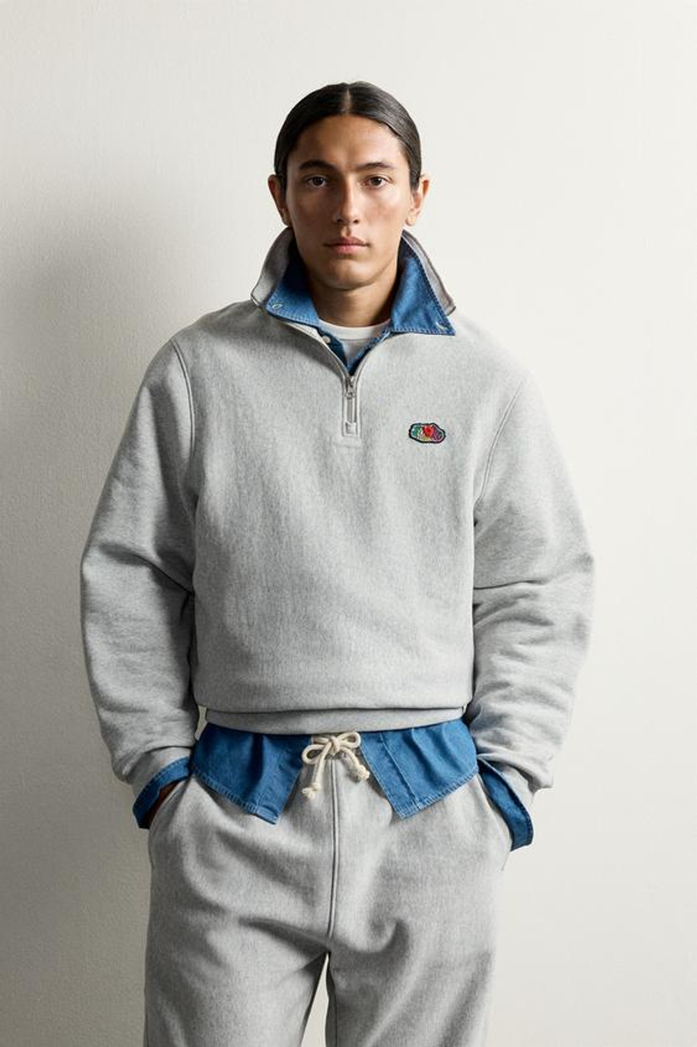 ZARA - FRUIT OF THE LOOM™ ТОЛСТОВКА С ЗАСТЕЖКОЙ НА ЧЕТВЕРТЬ МОЛНИИ, СЕРЫЙ МЕЛАНЖ