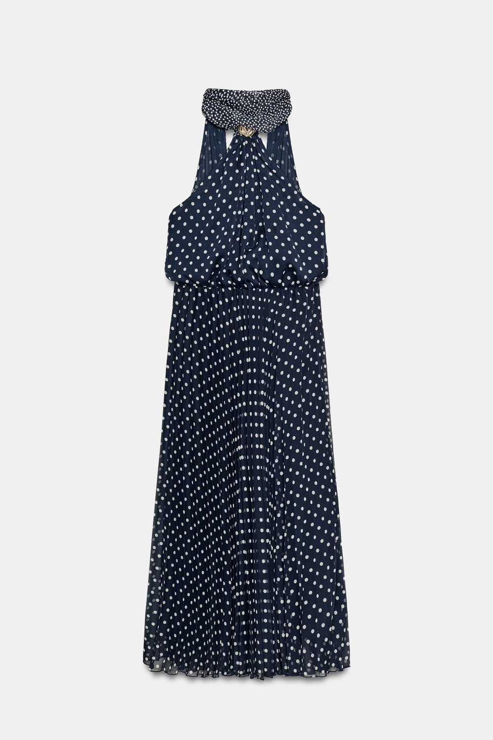 ПЛАТЬЕ МИДИ С ПРИНТОМ В ГОРОХ И ГОРЛОВИНОЙ ХАЛТЕР — ZARA