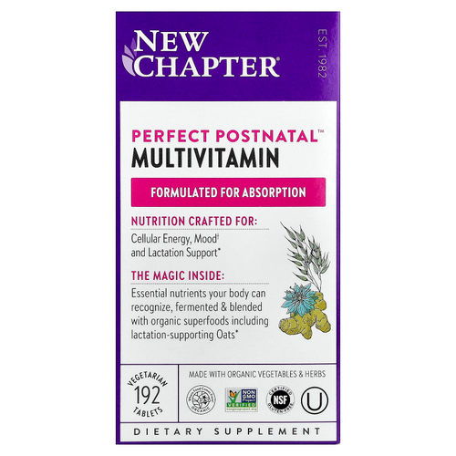 New Chapter, Perfect Postnatal™, мультивитаминный комплекс, 192 вегетарианские таблетки