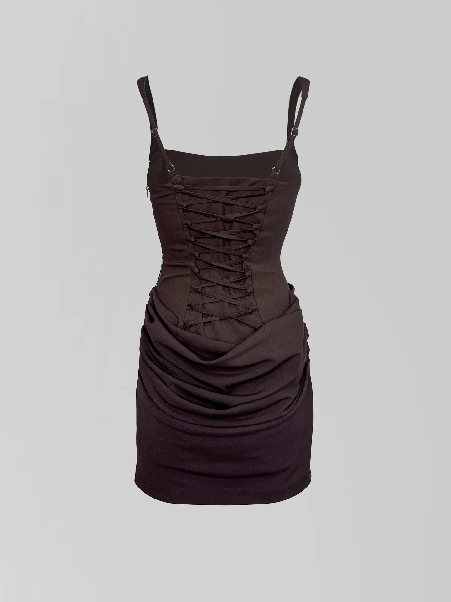 Платье Agdali Brand 1051 короткое однотонное на лямках со шнуровкой на спине