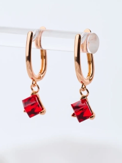 Серьги-подвески Миражи с красным кубиком Swarovski