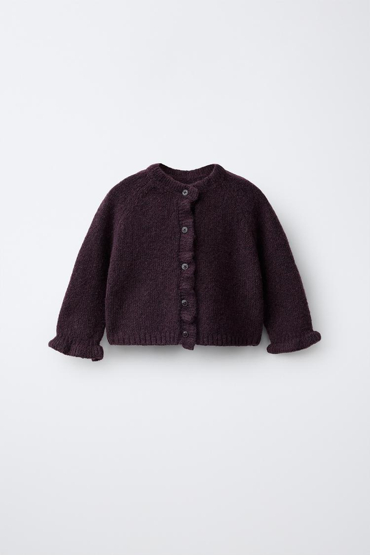 ZARA КАРДИГАН С ОБОРКАМИ, БОРДОВЫЙ