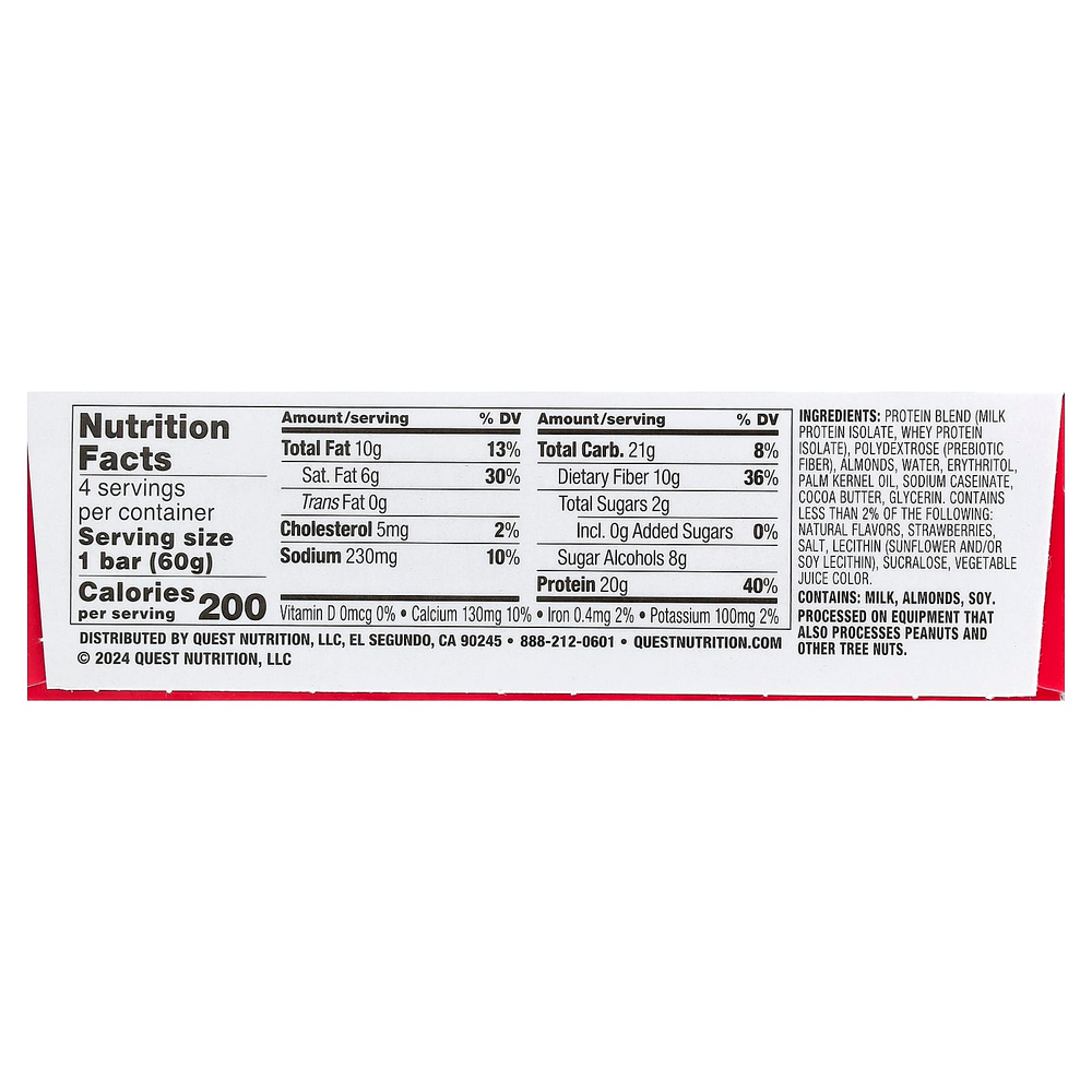 Quest Nutrition, протеиновый батончик, клубничное песочное печенье, 4 шт. по 60 г (2,12 унции)