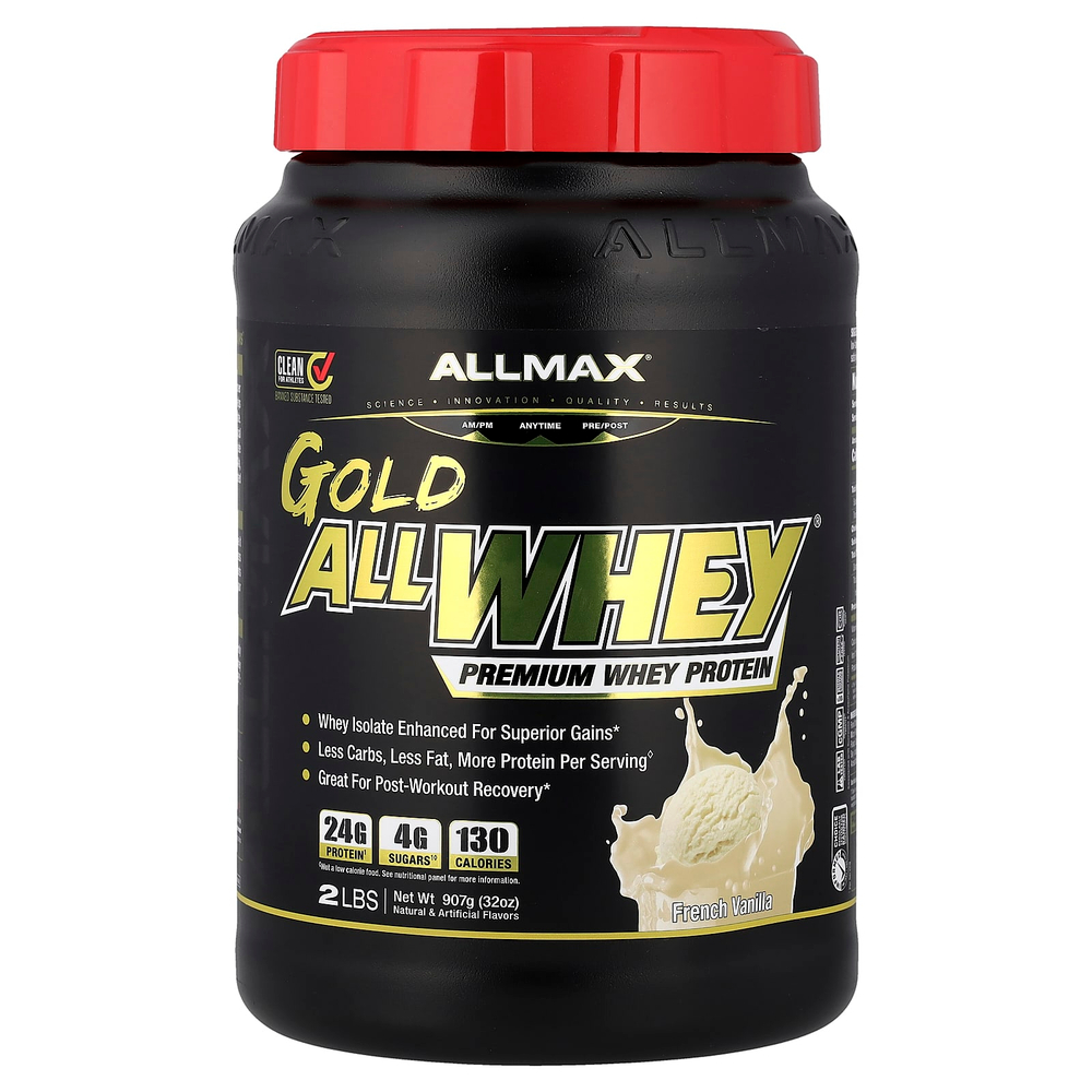 ALLMAX, GOLD ALLWHEY®, сывороточный протеин премиального качества, французская ваниль, 907 г (2 фунта)