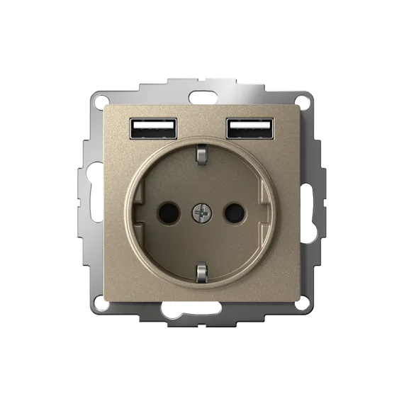 Розетка с USB A+A с заземлением и защитными шторками Systeme Electric AtlasDesign Шампань ATN000530