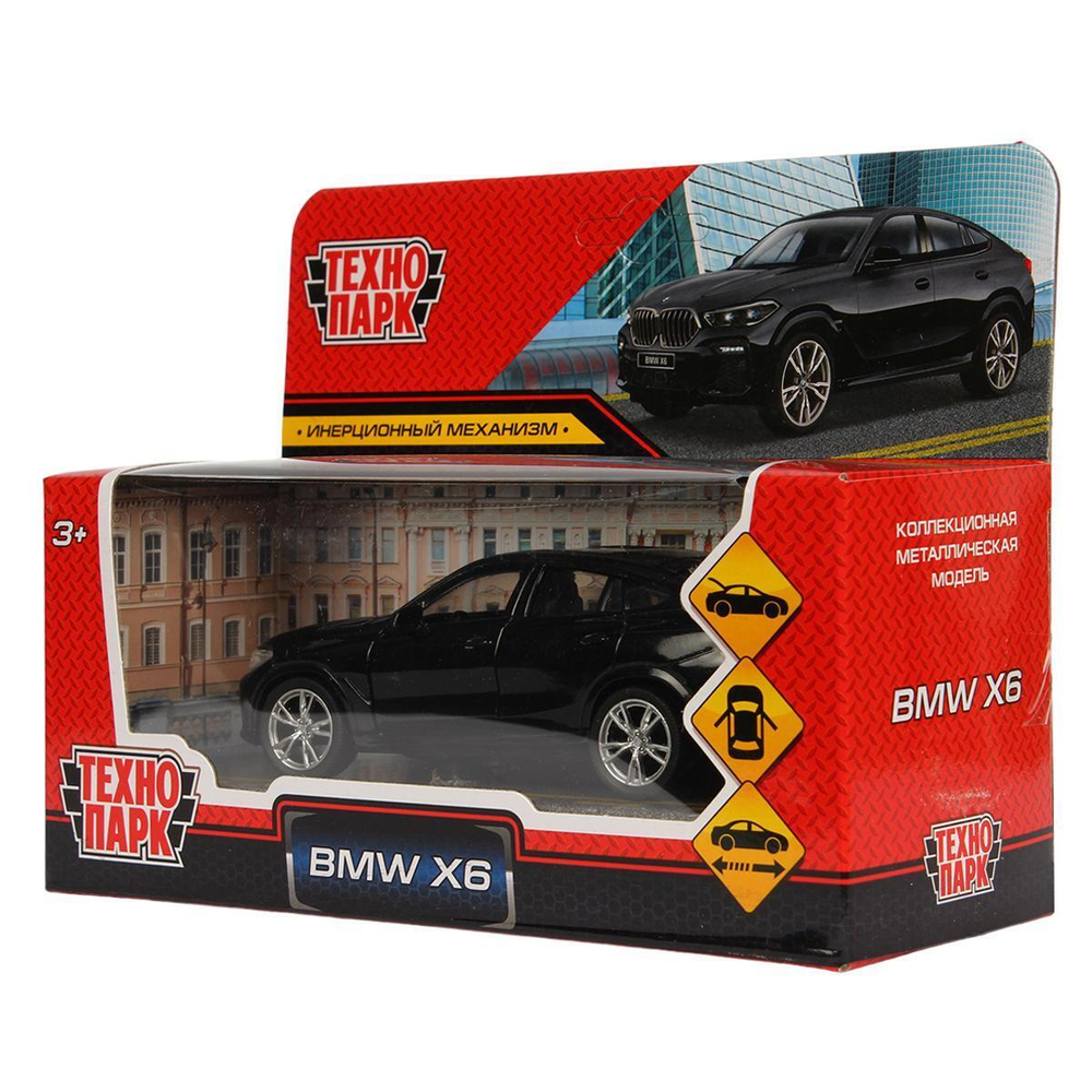 Модель ин. мет. "BMW X6" 12см, двери, багажник, черный, коробка X6-12-BK (Технопарк)