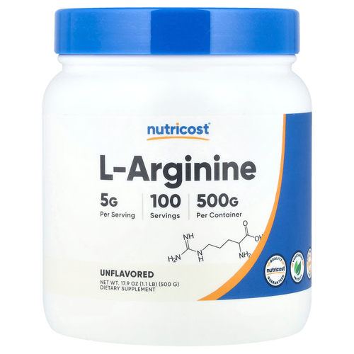 Nutricost, L-аргинин, без добавок, 500 г (17,9 унции)