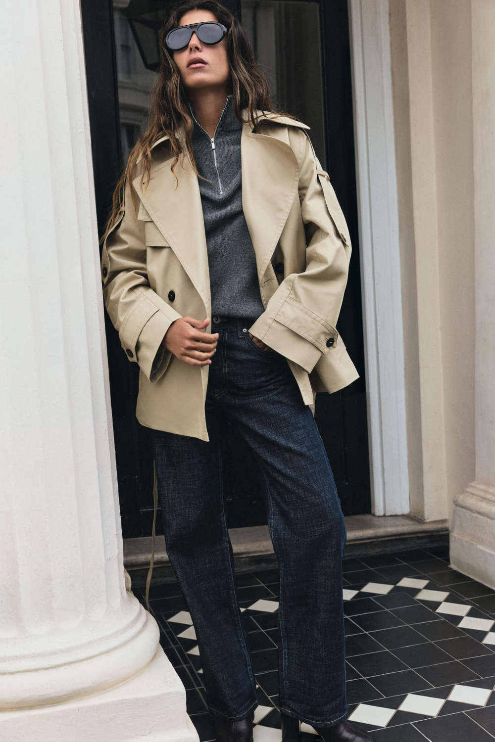 ZARA КОРОТКИЙ ТРЕНЧ WATER-REPELLENT — ZW COLLECTION, СВЕТЛО-БЕЖЕВЫЙ