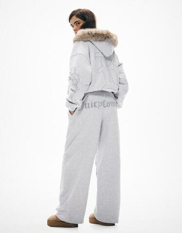 BERSHKA X JUICY COUTURE СПОРТИВНЫЕ БРЮКИ С НАЧЕСОМ, СЕРЫЙ