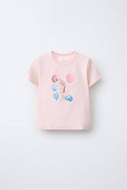 ZARA ФУТБОЛКА С ПРИНТОМ, РОЗОВЫЙ