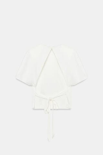 ZARA АТЛАСНЫЙ ТОП С ПОДПЛЕЧНИКАМИ И ЗАВЯЗКАМИ, ЖЕЛТОВАТО-БЕЛЫЙ