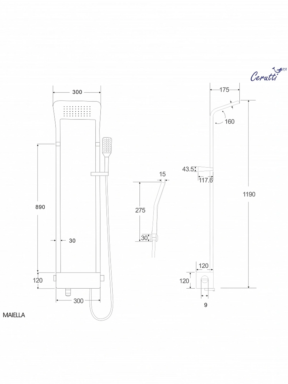 Душевая панель Ceruttispa МАЙЕЛЛА (MAIELLA) B CT8985 из нержавеющей стали, цвет черный