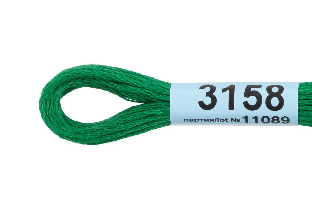 Мулине Gamma 100% хлопок, цв.3158 т.зеленый, 24 мотка по 8 метров