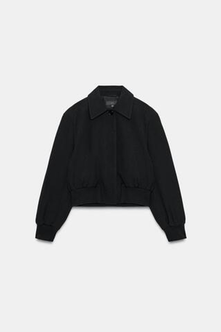 ZARA КОРОТКАЯ КУРТКА С ПОДПЛЕЧНИКАМИ, ЧЕРНЫЙ