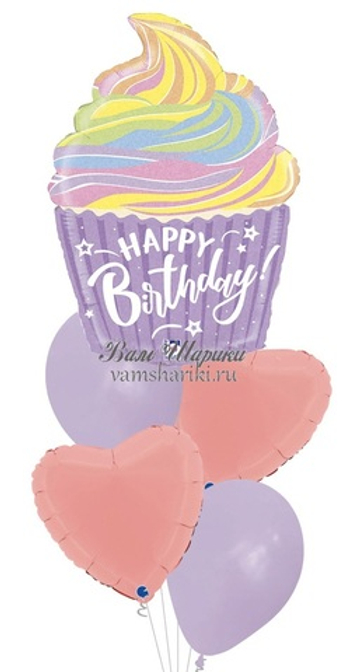 Фонтан шаров "Кекс на Happy Birthday"