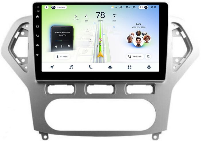 Магнитола для Ford Mondeo 4 2007-2010 (рамка серебро) - Teyes CC4L монитор 10.1" IPS, Android 14, Быстрая, Snapdragon 662, CarPlay, 4G SIM-слот