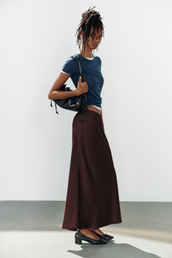 ZARA АТЛАСНАЯ ЮБКА МИДИ, БОРДОВЫЙ
