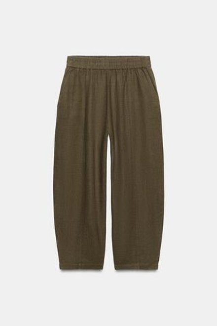 ZARA БРЮКИ BARREL ИЗ ЛЬНА, ХАКИ
