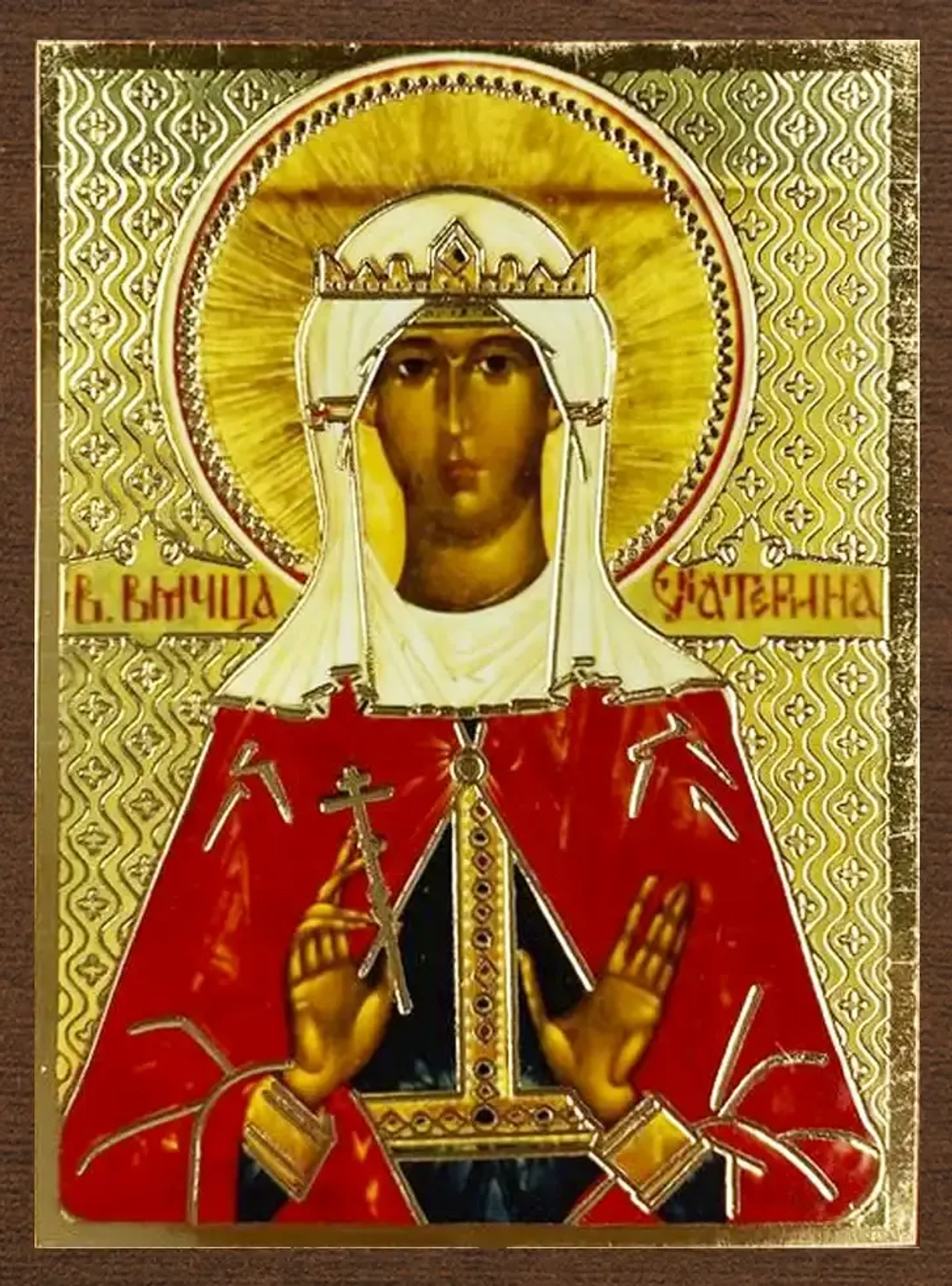 Икона "Екатерина Александрийская" 4х6 на МДФ-6
