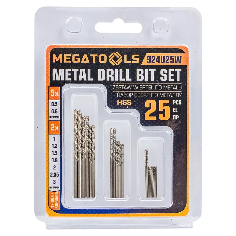 Сверла по металлу, набор 25пр. MEGATOOLS MT-924U25W