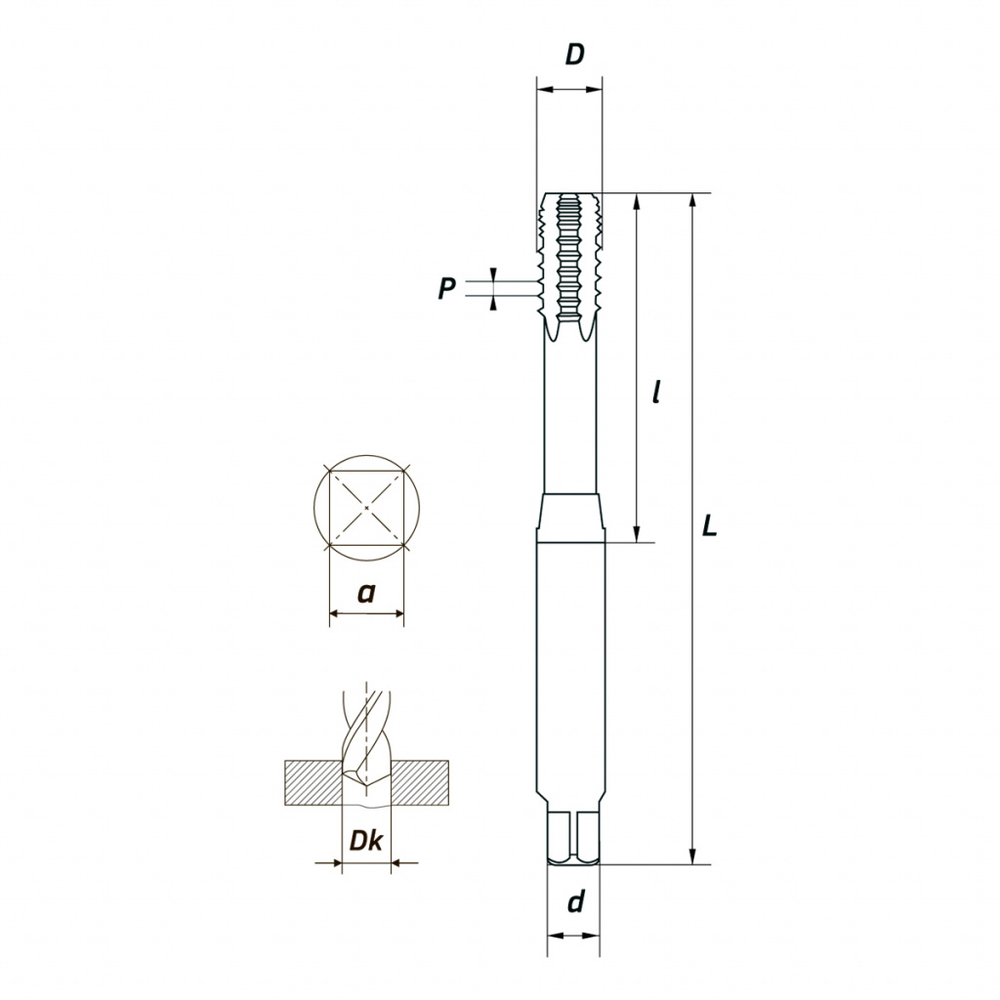 Метчик машинный M20х2,5 (HSS-E + TIN),ISO, 6H,R, шахматный