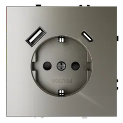 Розетка с USB A+C с заземлением и защитными шторками Voltum S70 Шелк VLS040504