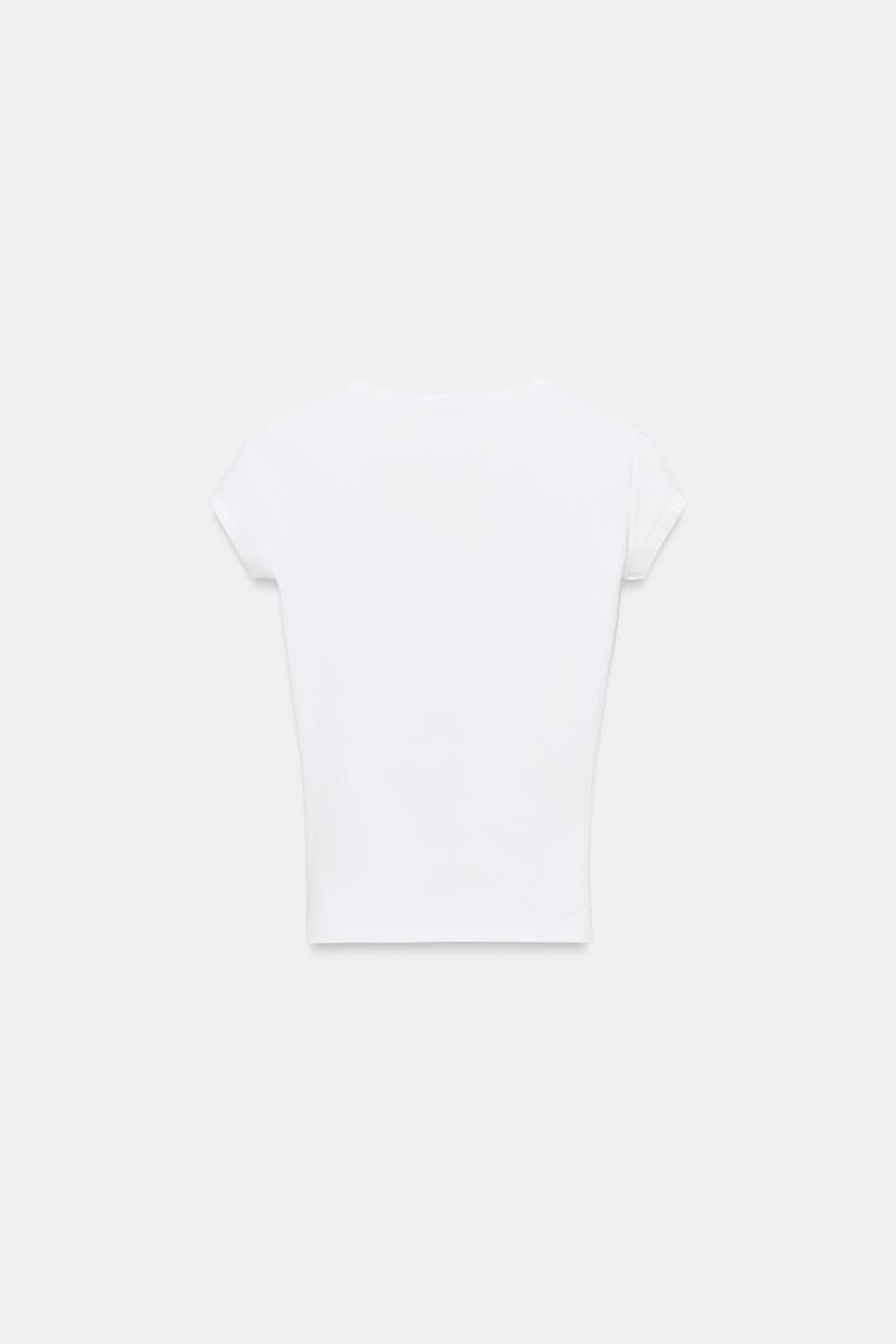 ZARA ФУТБОЛКА С V-ОБРАЗНЫМ ВЫРЕЗОМ, БЕЛЫЙ