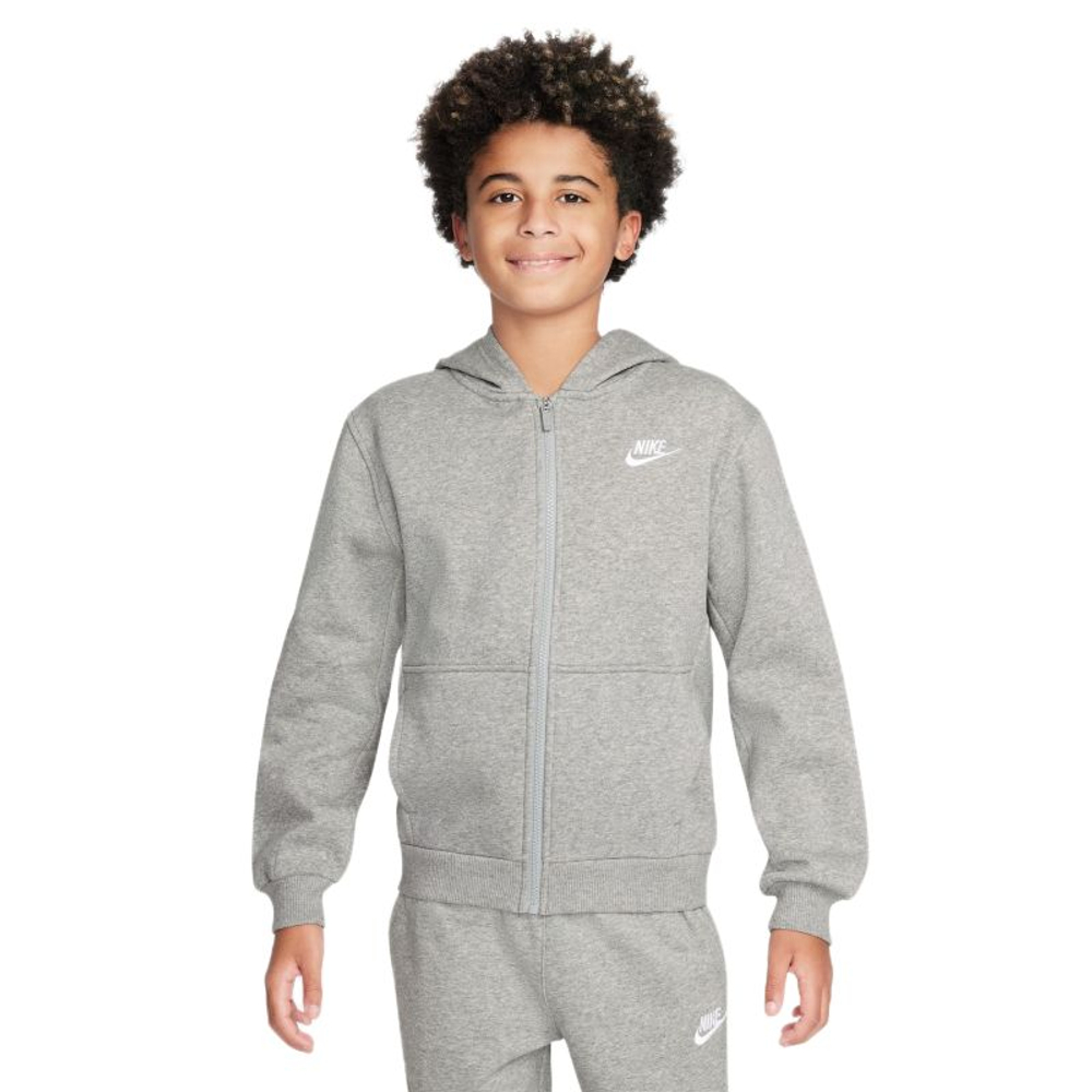 Детская кофта Nike Club Fleece Full-Zip — dark grey heather/white