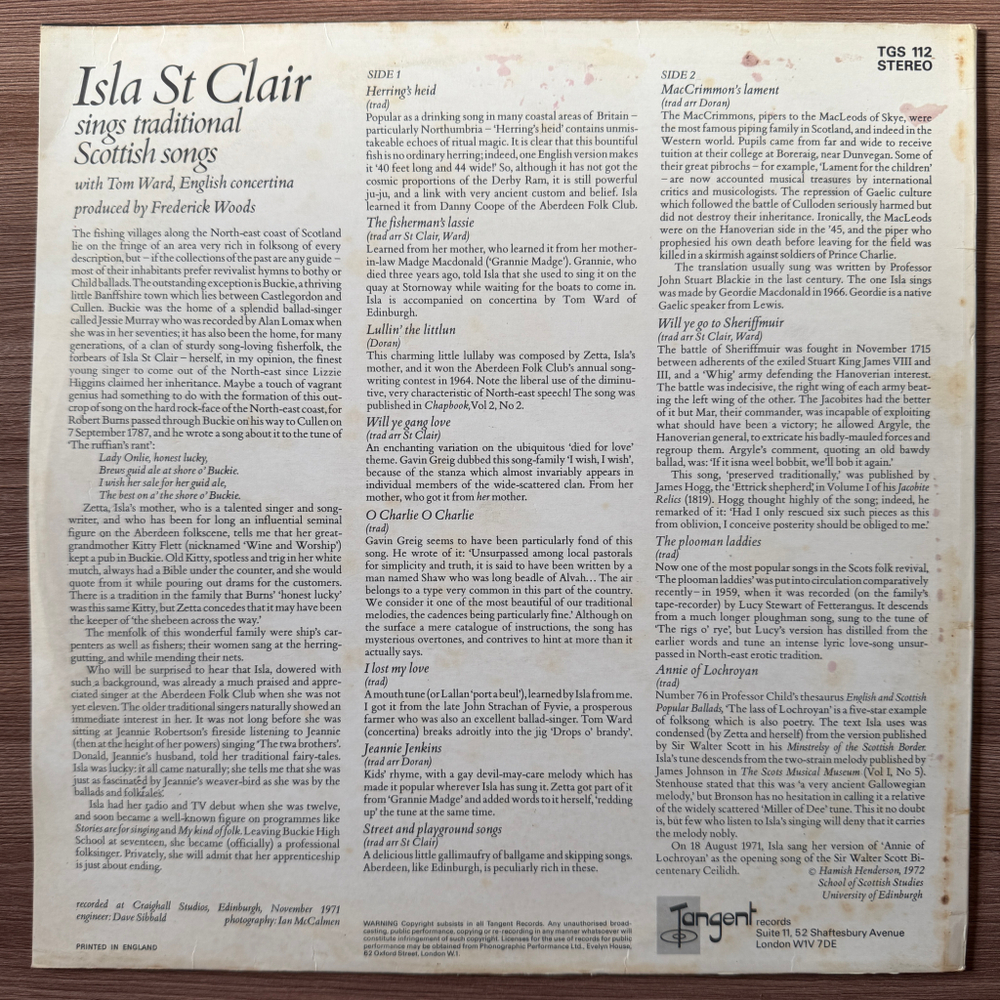 Isla St Clair ‎– Isla St Clair Sings Traditional Scottish Songs (Англия 1972г.)